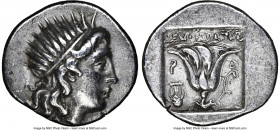 CARIAN ISLANDS. Rhodes. Ca. 188-170 BC. AR drachm (17mm, 12h). NGC XF. 'Plinthophoric' coinage, ca. 190-170 BC, Xenocrates, magistrate. Radiate head o...