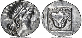 CARIAN ISLANDS. Rhodes. Ca. 188-170 BC. AR drachm (17mm, 12h). NGC Choice VF. Plinthophoric series, Anacidicus, magistrate. Radiate head of Helios rig...