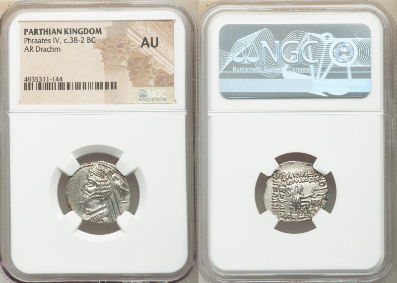 PARTHIAN KINGDOM. Phraates IV (ca. 38-2 BC). AR drachm (20mm, 12h). NGC AU. Mith...