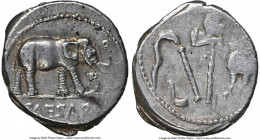 Julius Caesar, as Dictator (49-44 BC). AR denarius (17mm, 3.97 gm, 6h). NGC XF 3/5 - 3/5, scratch. Military mint traveling with Caesar in northern Ita...
