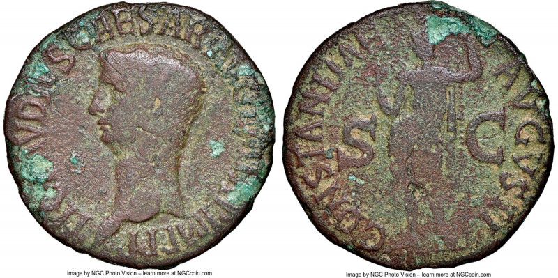 Claudius I (AD 41-54). AE as (28mm, 6h). NGC VG. Rome, ca. AD 50-51. TI•CLAVDIVS...