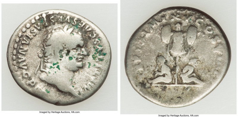 Titus, as Augustus (AD 79-81). AR denarius (18mm, 3.29 gm, 7h). Fine. Rome, 1 Ja...