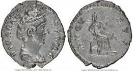 Diva Faustina Senior (AD 138-140/1). AR denarius (19mm, 3.00 gm, 12h) NGC Choice AU 4/5 - 4/5. Rome, AD 146-161. DIVA FAV-STINA, draped bust of Diva F...
