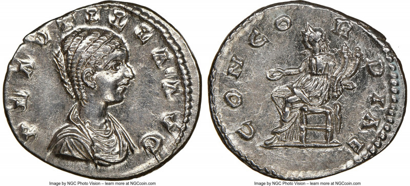 Plautilla (AD 202-205). AR denarius (20mm, 2.95 gm, 12h). NGC Choice AU 5/5 - 3/...