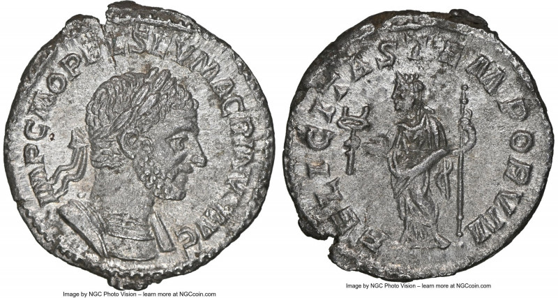 Macrinus (AD 217-218). AR denarius (19mm, 2.78 gm, 5h). NGC MS 5/5 - 2/5. Rome. ...