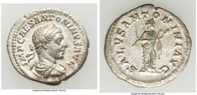 Elagabalus (AD 218-222). AR denarius (20mm, 2.52 gm, 6h). About XF. Rome. IMP CA...