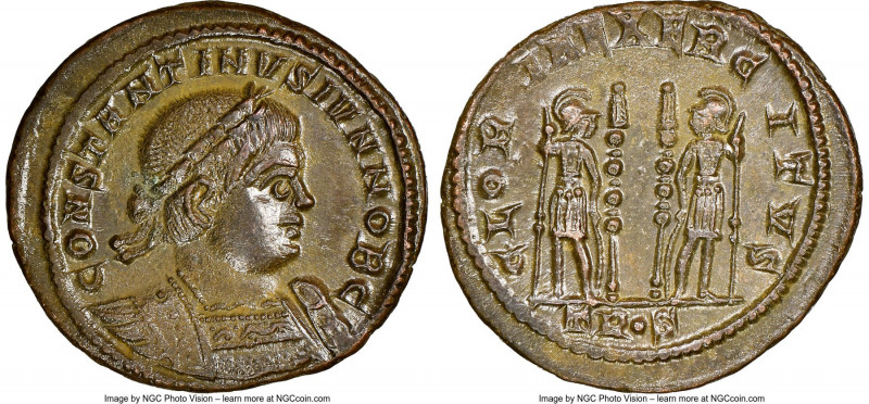 Constantine II, as Caesar (AD 337-340). AE3 or BI nummus (18mm, 7h). NGC MS. Tri...