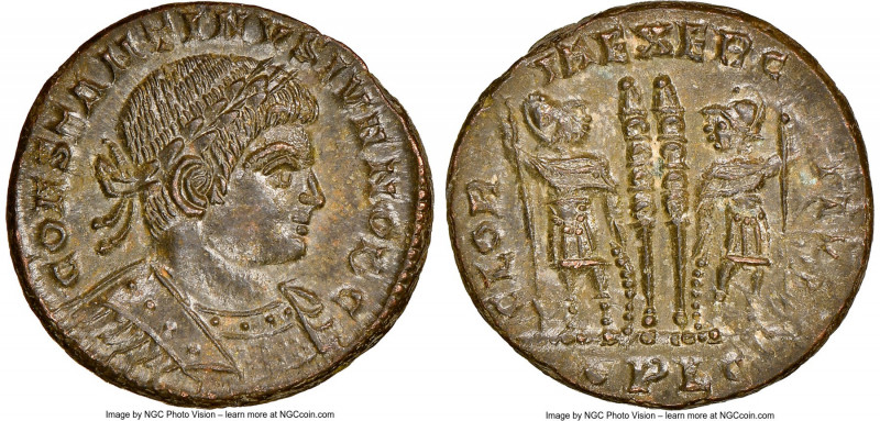 Constantine II, as Caesar (AD 337-340). AE3 or BI nummus (16mm, 12h). NGC MS. Lu...