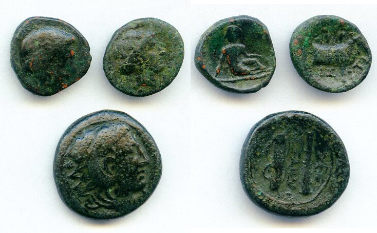 ANCIENT LOTS. Greek. Mixed. Lot of three (3) AE issues. Fine. Includes: (3) AE i...