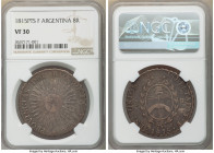 Rio de la Plata 8 Reales 1815 PTS-F VF30 NGC, Potosi mint, KM14. Lavender gray toned. 

HID09801242017

© 2020 Heritage Auctions | All Rights Rese...