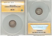 Newfoundland. Victoria Pair of Certified 10 Cents ANACS, 1) 10 Cents 1870 - VG8 2) "Round 3" 10 Cents 1873 - VF35 London mint, KM3. Sold as is, no ret...