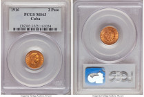 Republic gold 2 Pesos 1916 MS63 PCGS, Philadelphia mint, KM17. Two year type. Red and blue toning. 

HID09801242017

© 2020 Heritage Auctions | Al...