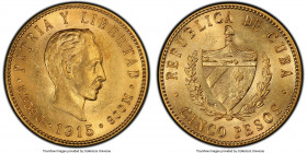 Republic gold 5 Pesos 1915 MS62 PCGS, Philadelphia mint, KM19. Goldenrod color with sangria tone. AGW 0.2419 oz. 

HID09801242017

© 2020 Heritage...