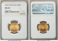Russian Duchy. Alexander II gold 20 Markkaa 1879-S MS64+ NGC, Helsinki mint, KM9.2. Satin surfaces with whirling mint bloom. AGW 0.1867 oz. 

HID098...