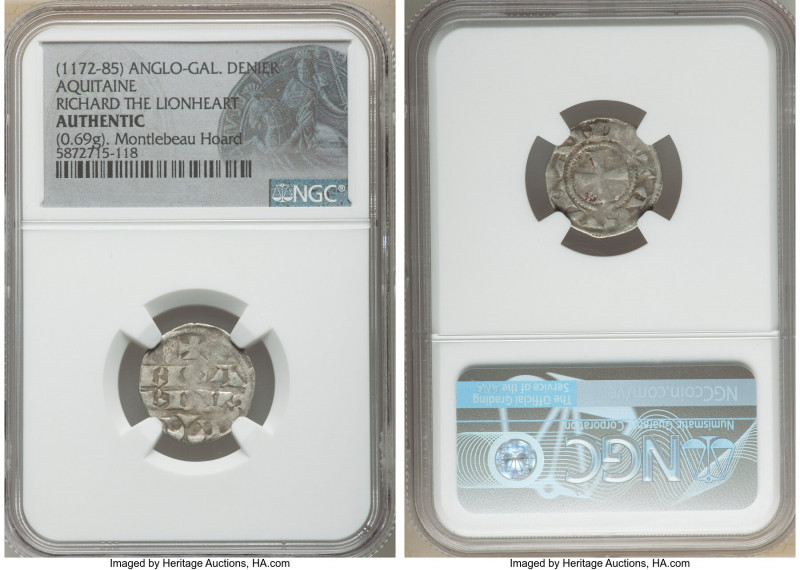 Anglo-Gallic. Richard I, the Lionheart Denier ND (1172-1185) Authentic NGC, Aqui...