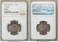 Nassau. Adolph 1/2 Gulden 1856 MS64 NGC, Wiesbaden mint, KM72. Two year type, draped in lovely gunmetal toning with gold and red accents. 

HID09801...