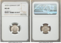Wilhelm I 20 Pfennig 1875-F MS68 NGC, Stuttgart mint, KM5. Taupe-gray toning, frosted surface, large circular die break surrounding eagle. 

HID0980...
