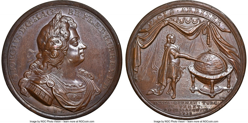 George I bronze "Treaty of Passarowitz" Medal 1718 MS63 Brown NGC, Eimer-479, MI...