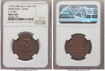 Middlesex Thomas Hardy 1/2 Penny Token 1794 MS61 Brown NGC, D&H-1024. Plain edge. TRIED FOR HIGH TREASON Bust left, in exergue T. HARDY / 1794 / ACQUI...