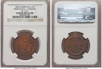 Middlesex. London "William Till" 1/2 Penny Token 1834 MS65 Red and Brown NGC, WM TILL 17 GT RUSSELL ST COVENT GDN LONDON 1834 Shield with six stars, r...