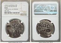 Central American Republic Counterstamped Cob 8 Reales ND (1839) VF35 NGC, Nuevo Guatemala mint, KM97.3. 26.17gm. Type II (Sun over row of volcanos) co...