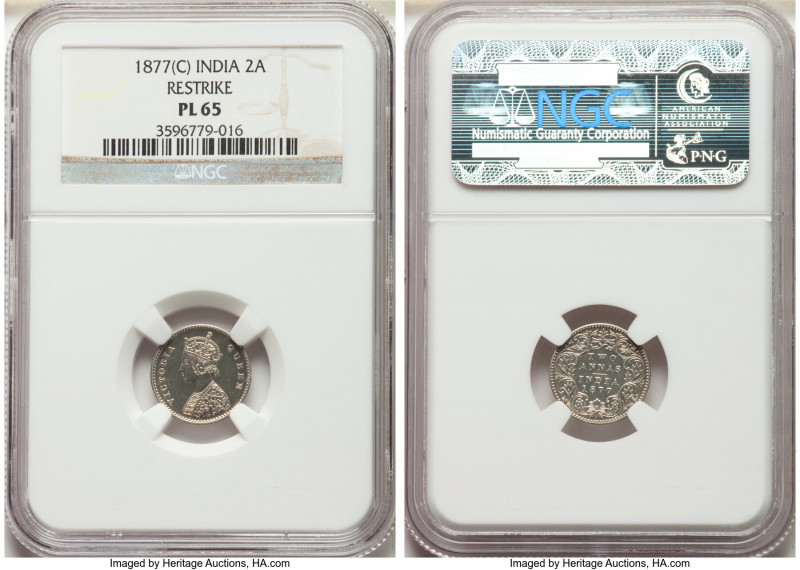 British India. Victoria Prooflike Restrike 2 Annas 1877-(c) PL65 NGC, Calcutta m...