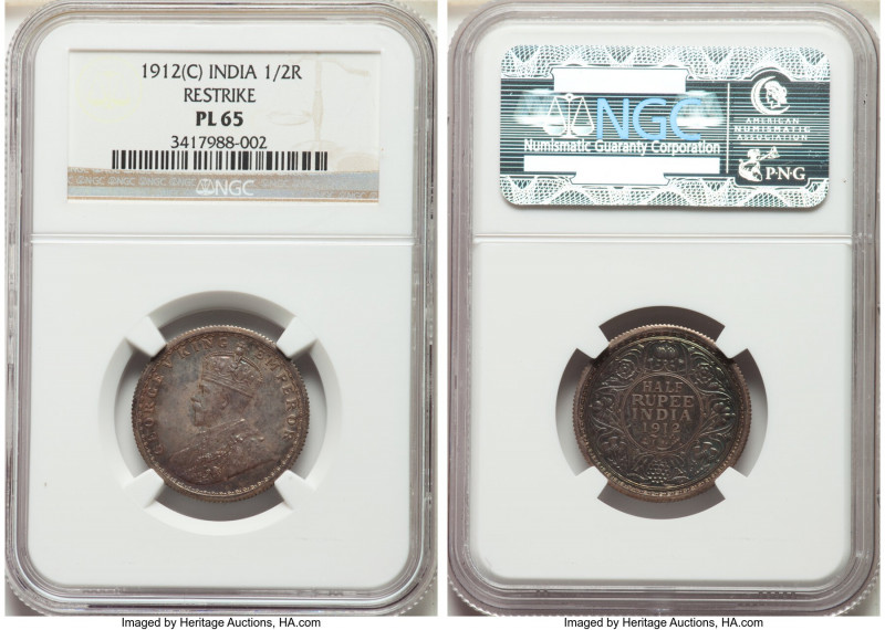 British India. George V Prooflike Restrike 1/2 Rupee 1912-(c) PL65 NGC, Calcutta...