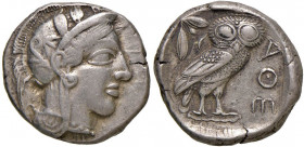 ATTICA Atene - Tetradramma (ca. 454-404 a.C.) Testa elmata di Atena a d. - R/ Civetta di fronte - S.Cop. 31 AG (g 17,22)

 

SPL