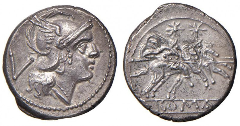Anonime - Quinario (dopo il 211 a.C.) Testa di Roma a d. - R/ I Dioscuri a caval...