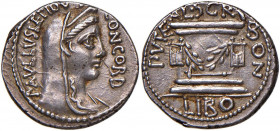 Aemilia - L. Aemilius Lepidus Paullus e L. Scribonius Libo - Denario (62 a.C.) Testa della Concordia a d. - R/ Pozzo scriboniano - B. 11; Cr. 417/1a A...