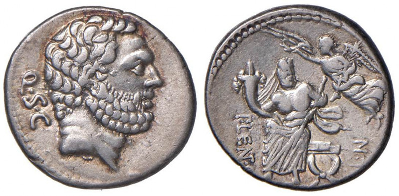 Cornelia - Cn. Lentulus - Denario (76-75 a.C.) Testa di Ercole a d. - R/ Il Geni...