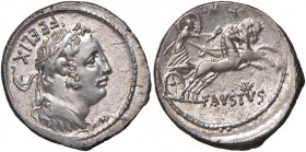 Cornelia - Faustus Cornelius Sulla - Denario (56 a.C.) Testa diademata di Ercole a d. - R/ Diana su biga a d. - B. 60; Cr. 426/2 AG (g 4,07) RR Ex NAC...