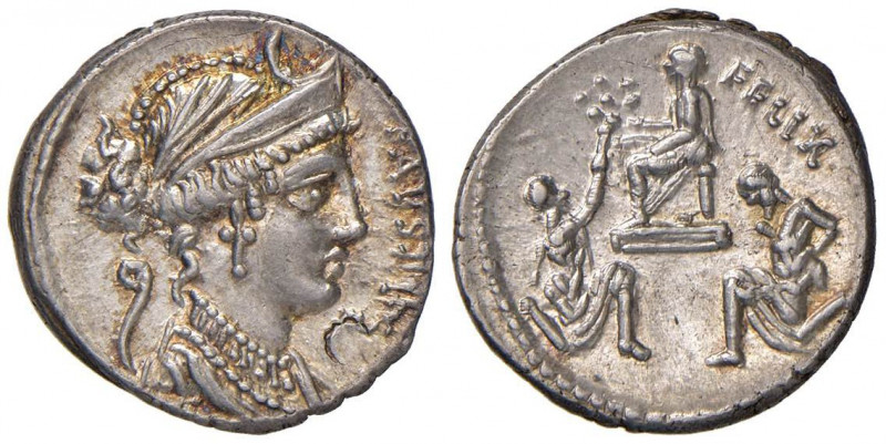 Cornelia - Faustus Cornelius Sulla - Denario (56 a.C.) Busto diademato di Diana ...
