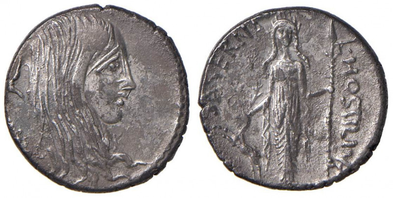 Hostilia - L. Hostilius Saserna - Denario (48 a.C.) Testa della Gallia a d. - R/...
