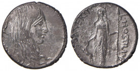Hostilia - L. Hostilius Saserna - Denario (48 a.C.) Testa della Gallia a d. - R/ Diana efesina stante di fronte - B. 4; Cr. 448/3 AG (g 3,59) R Poroso...