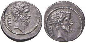 Junia - M. Junius Brutus - Denario (54 a.C.) Testa di L. Junius Brutus a d. - R/ Testa di Ahala a d. - B. 30; Cr. 433/2 AG (g 3,93) Ex Aretusa, Lugano...