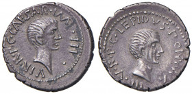 Lepido e Ottaviano - Denario (42 a.C.) Testa di Lepido a d. - R/ Testa di Ottaviano a d. - Cr. 495/2a AG (g 3,66) RR Ex NAC, febbraio 1990, lotto 485....