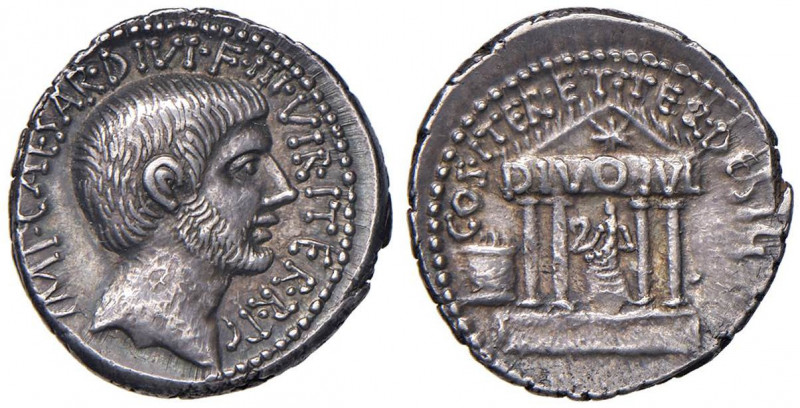 Denario (37-36 a.C.) Testa a d. - R/ Tempio con la scritta DIVO IVL - Cr. 540/2 ...