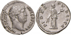Adriano (117-138) Denario - Busto a d. - R/ La Fedeltà stante a destra - RIC 241 AG (g 3,29) Limature sul bordo

 

SPL