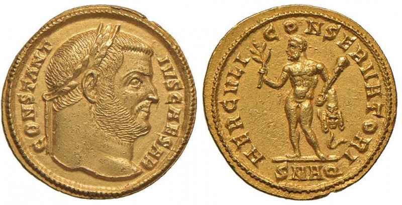 Costanzo I (293-305) Aureo (Aquileia) Testa laureata a d. - R/ Ercole stante di ...