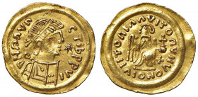 LONGOBARDI Monetazione a nome di Maurizio Tiberio (582-602) Tremisse (Ticinum) Busto a d., stella nel campo - R/ La Vittoria a d. - Bernareggi 4 AU (g...