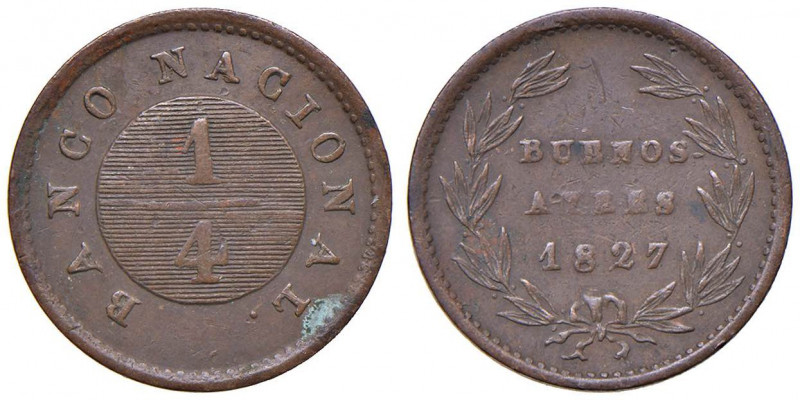ARGENTINA Buenos Aires - Quarto di Real 1827 - KM 3 CU (g 3,11) R Depositi al R/...