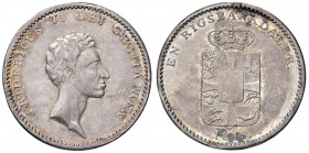 DANIMARCA Frederick VI (1808-1839) Rigsbankdaler 1813 IC - KM 683.1 AG (g 14,39) RR Piccoli difetti di conio al margine del R/ 

 

SPL