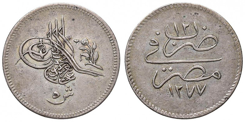 EGITTO Abdul Aziz (1861-1876) 5 Qirsh 1277/12 (1871) - KM 254a AG (g 6,99) RRRR...