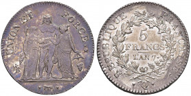 FRANCIA Direttorio (1795-1799) 5 Franchi L’An 7 Q - Gad. 563 AG (g 24,91) R Splendido esemplare 

 

qFDC