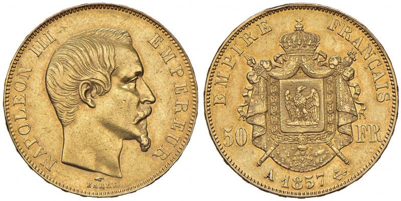 FRANCIA Napoleone III (1852-1870) 50 Franchi 1857 A - KM 785 AU (g 16,09) Minimi...