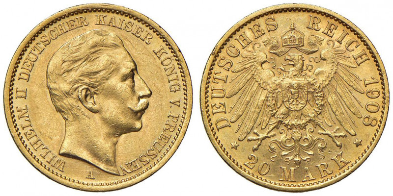 GERMANIA Prussia - Guglielmo II (1888-1918) 20 Marchi 1908 A - KM 521 AU (g 7,99...