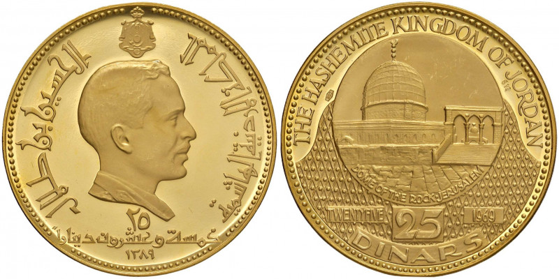 GIORDANIA Hussein II (1952-1999) 25 Dinari 1969 - KM 27 AU (g 69,41) RR

 

...