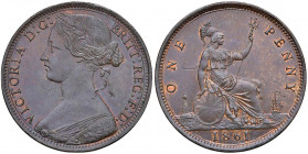 INGHILTERRA Vittoria (1837-1901) Penny 1861 senza firme, 15 foglie - KM 749.2 CU (g 9,82) RR Segnetti al D/

 

qFDC