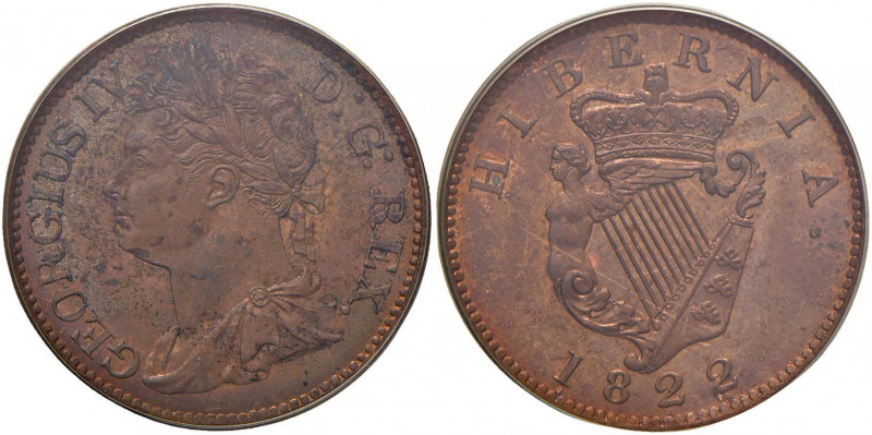 IRLANDA George IV (1820-1830) Penny 1822 - SP 6623; KM 151 CU In slab PCGS MS64R...
